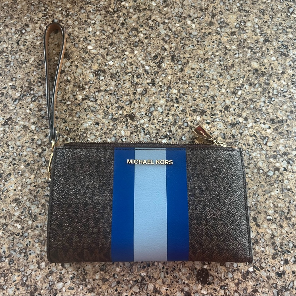 Michael Kors, blue and brown smart phone wallet